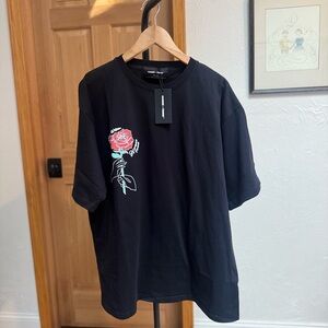 Elegant Black Tee with Rose Graphic